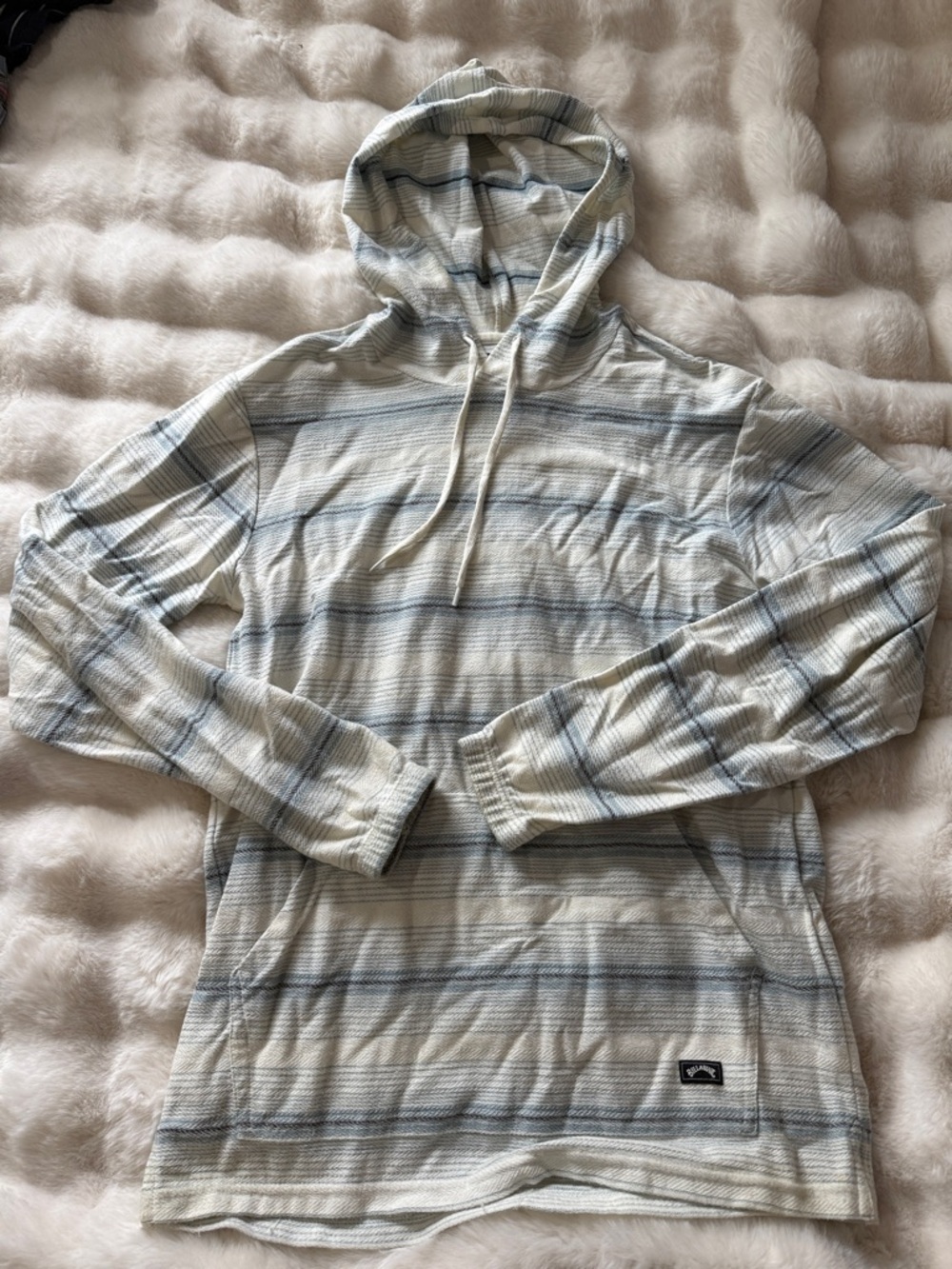 Billabong Men's Light Blue & Cream Striped Crewneck Hoodie